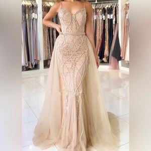 Luxury Crystal Evening Dresses Long White Nude Sweetheart Mermaid Elegant Gowns